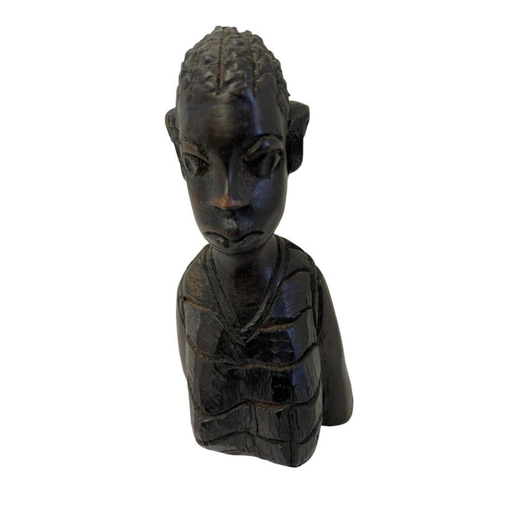 Hand Carve Tribal African Wooden Bust Woman Black Tribal African Art 5" x 2 1/2"